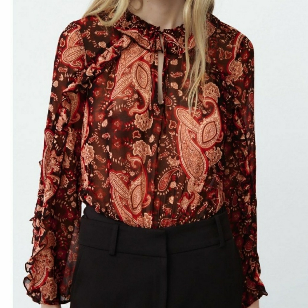 Zara Printed Ruffled Body Suit NWT - Picture 8 of 8